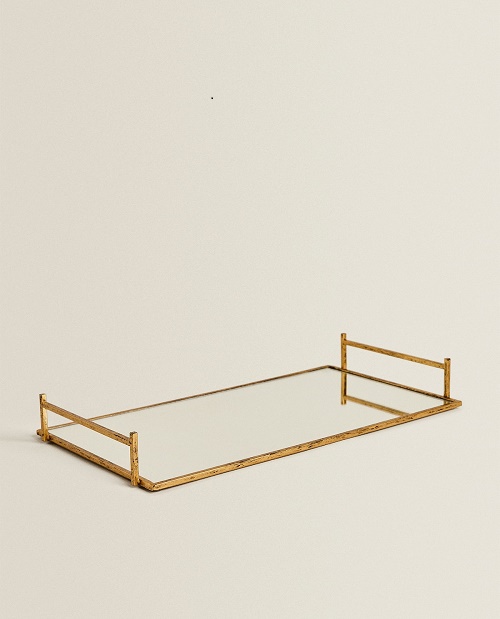 Metal gold tray with mirror